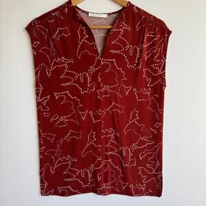 BOSS by Hugo Boss Esoa V Neck Top Dot Blouse Extra Small Red Career Professional